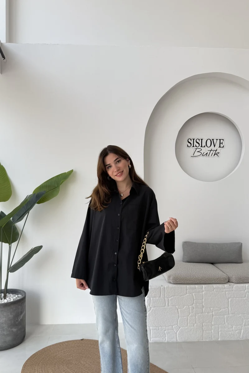 Shay Tek Cepli Uzun Gömlek - Siyah - Kod: 2144