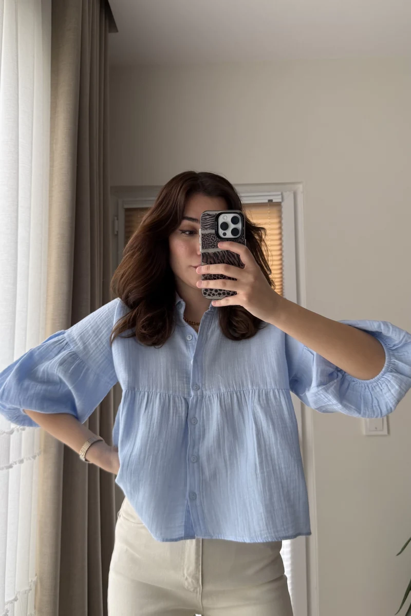 Siana Müslin Kumaş Bebe Mavisi Gömlek 2031