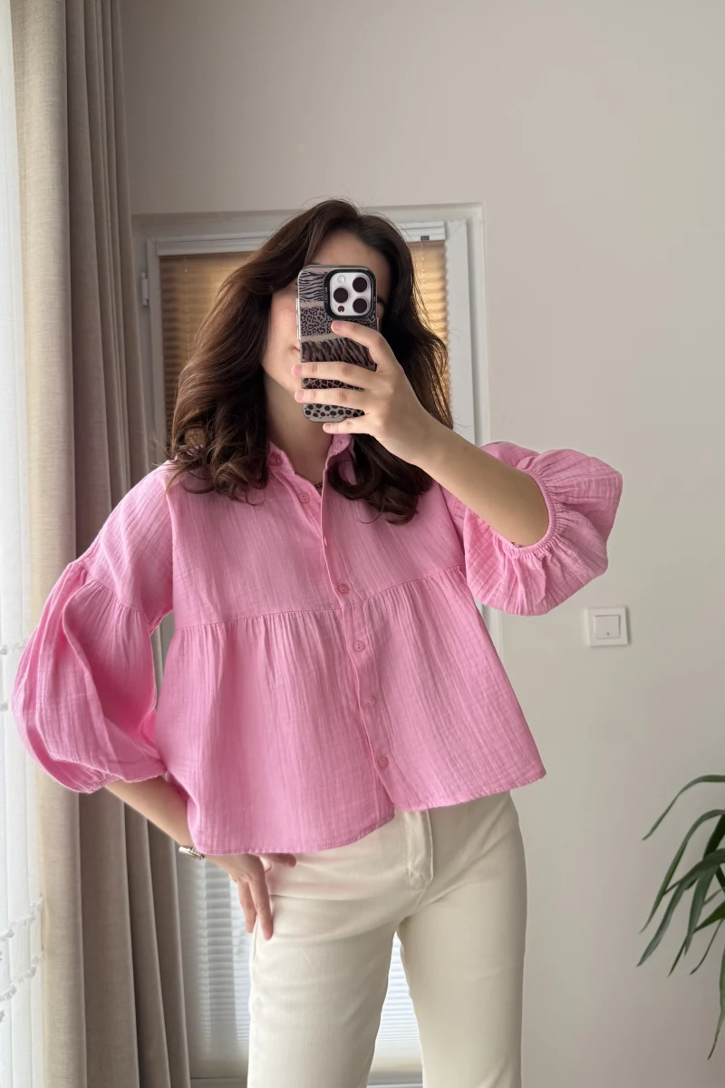 Siana Müslin Kumaş Pembe Gömlek