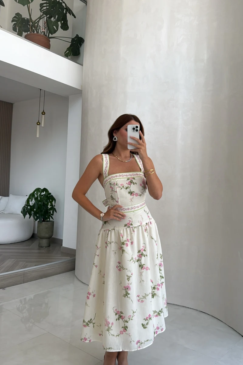 Sırt Dekolteli Elbise - Yeşil - Kod: 3188