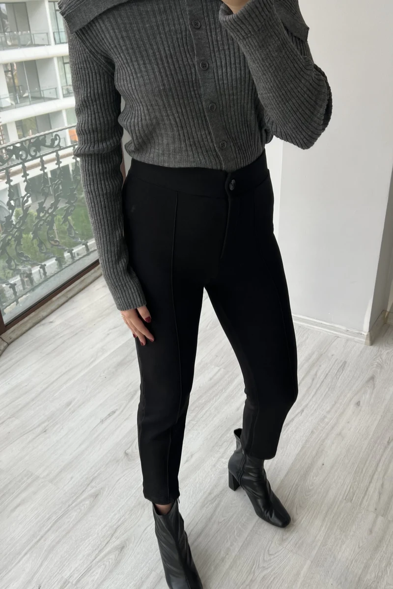 Siyah Çimalı Likralı Pantolon