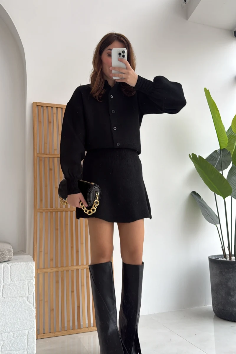 Siyah Mini Etek Hırka Takım