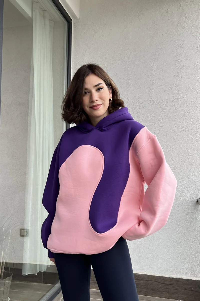 Sky Pembe-Mor 3 İplik Polarlı Sweat