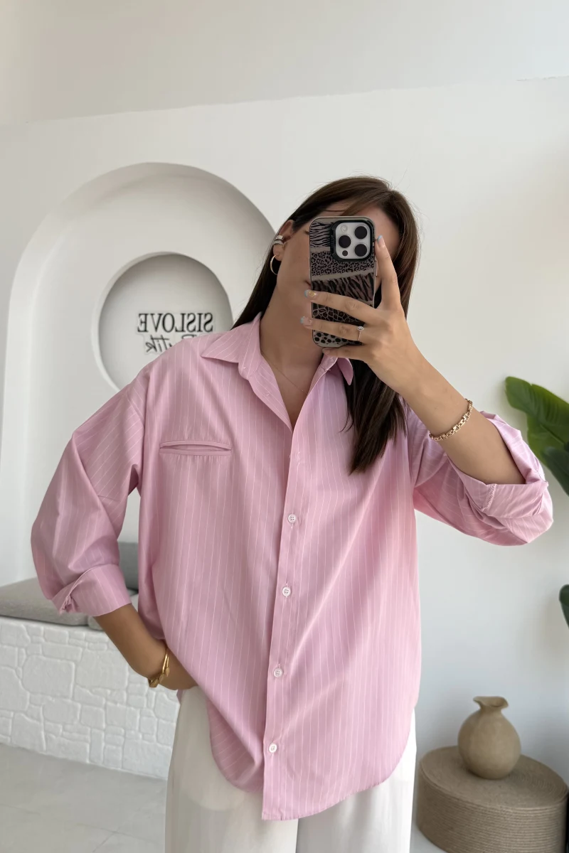 Snw Çizgili Gömlek Pembe