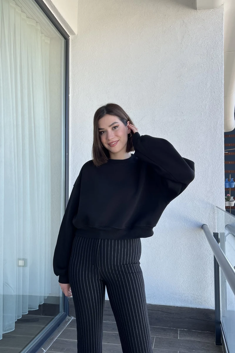 Snw Siyah 3 İplik Polarlı Sweat