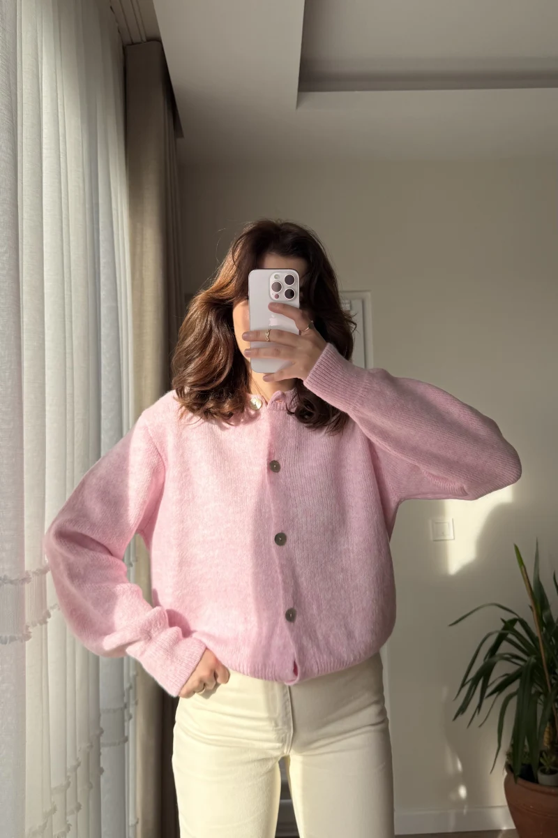 Sofia Düğmeli Triko Hırka Pembe