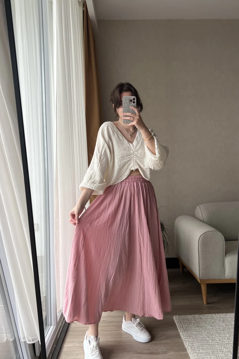 Star PEMBE Uzun Cepli Etek