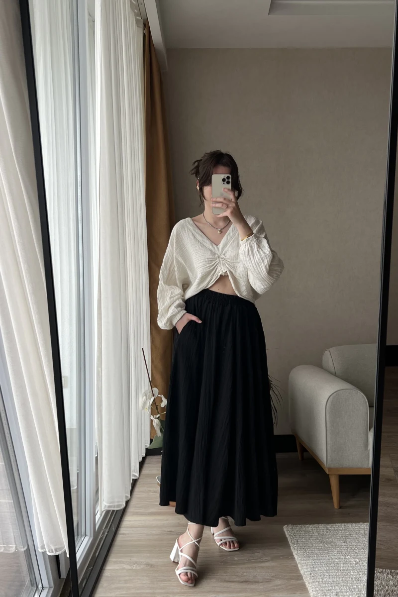 Star SİYAH Uzun Cepli Etek