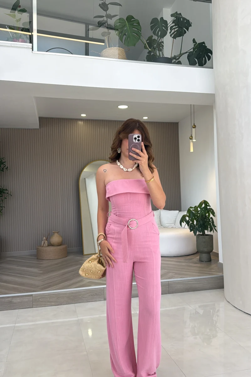 Straplez Kemerli Tulum - Pembe - Kod: 580409