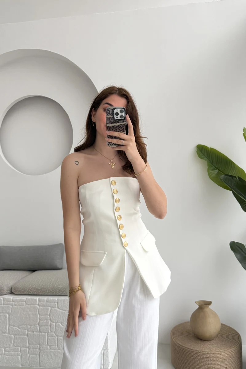 Straplez Yelek Beyaz