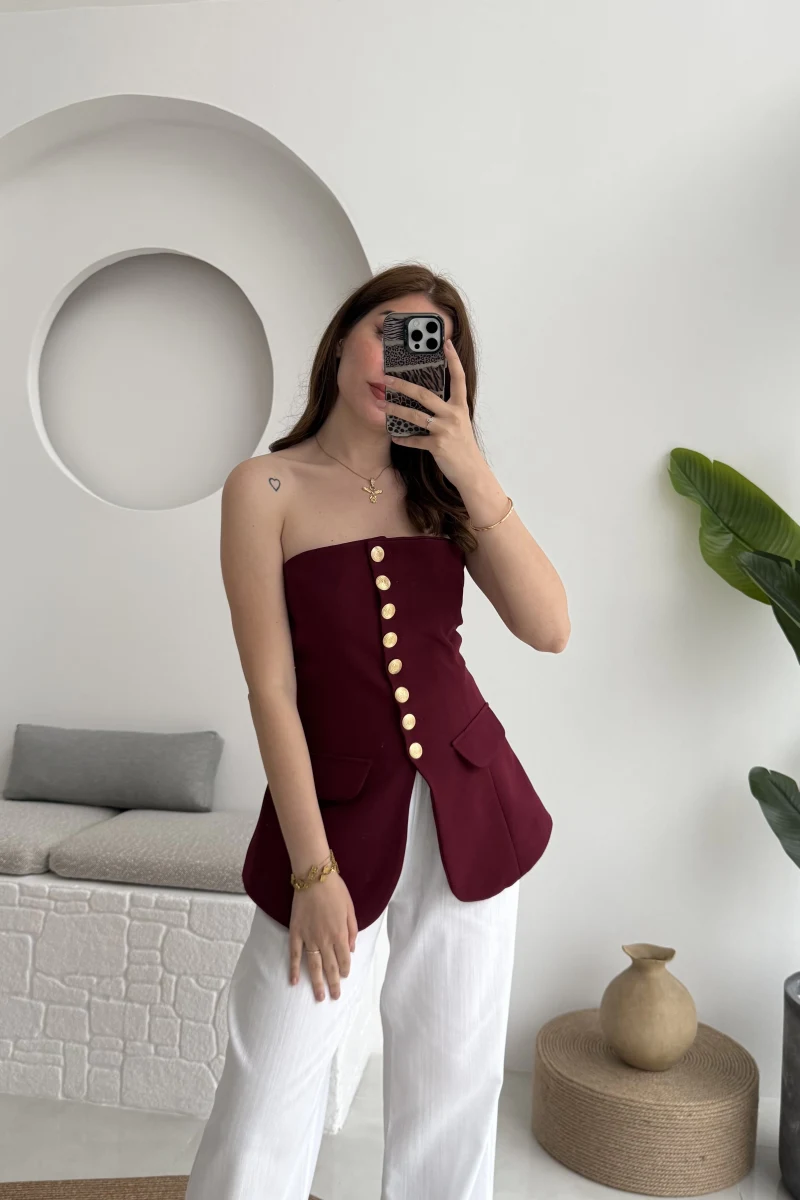 Straplez Yelek Bordo