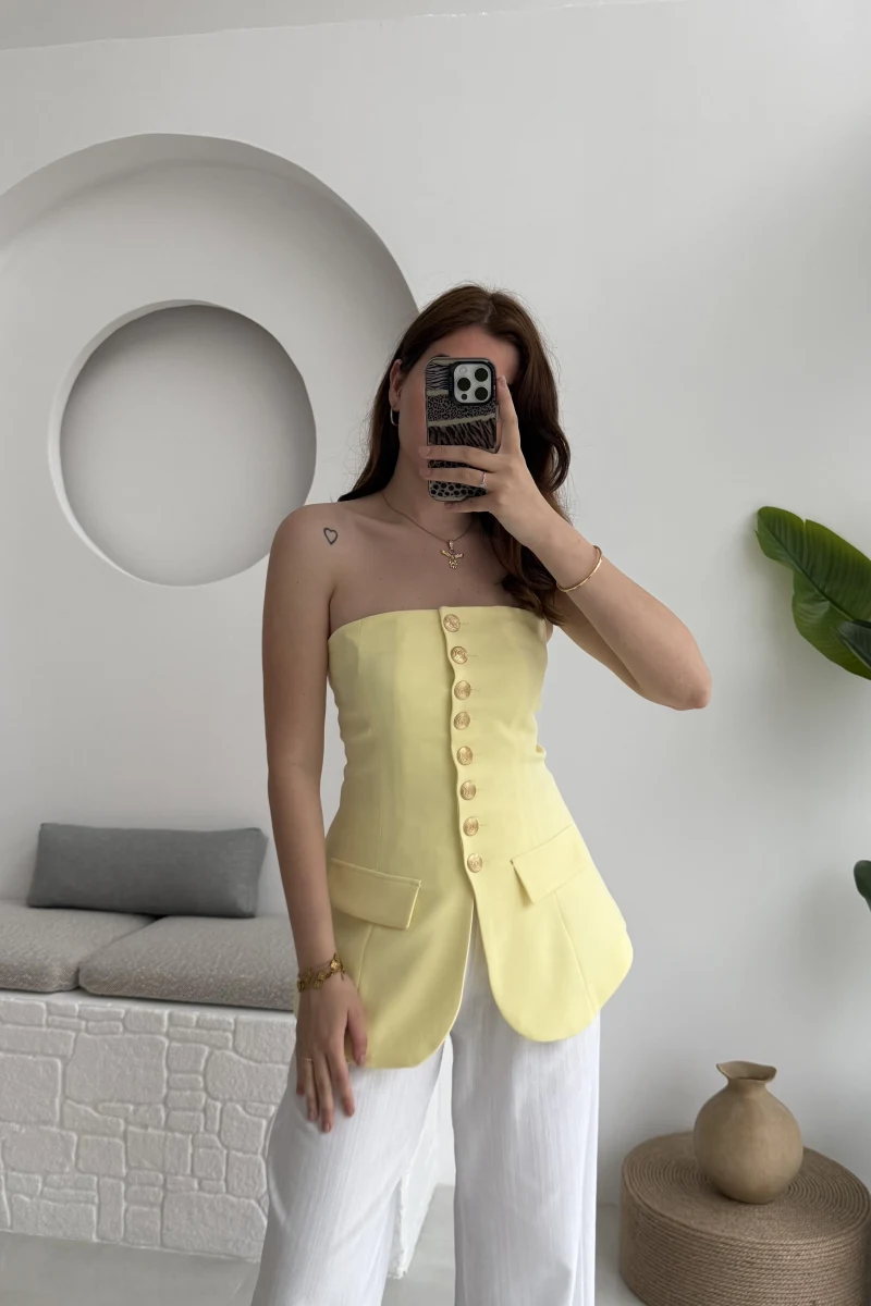 Straplez Yelek Sarı