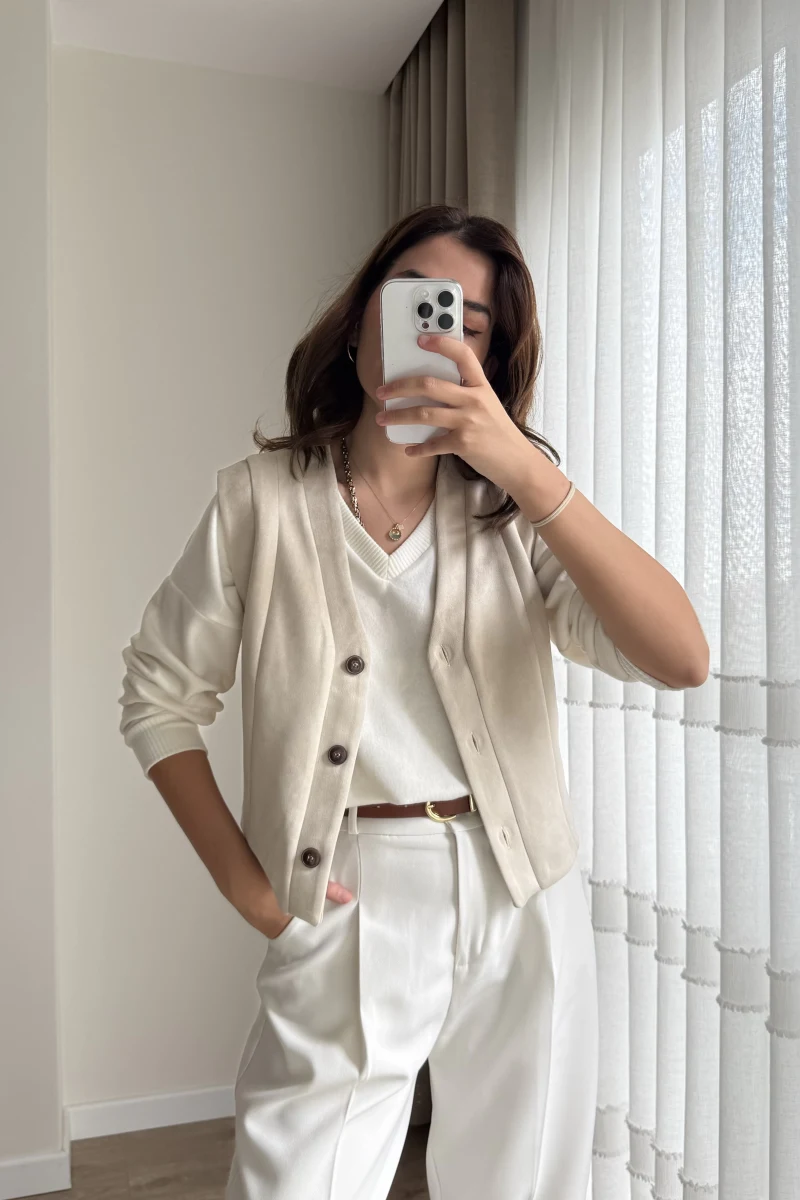 Süet Taş Yelek Astarlı