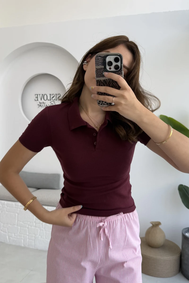 Sugar Polo Yaka Kısa T-shirt - Bordo