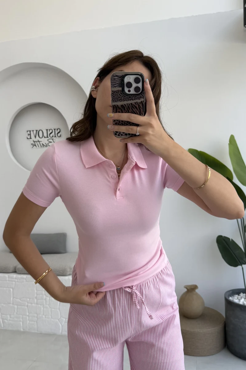 Sugar Polo Yaka Kısa T-shirt - Pembe