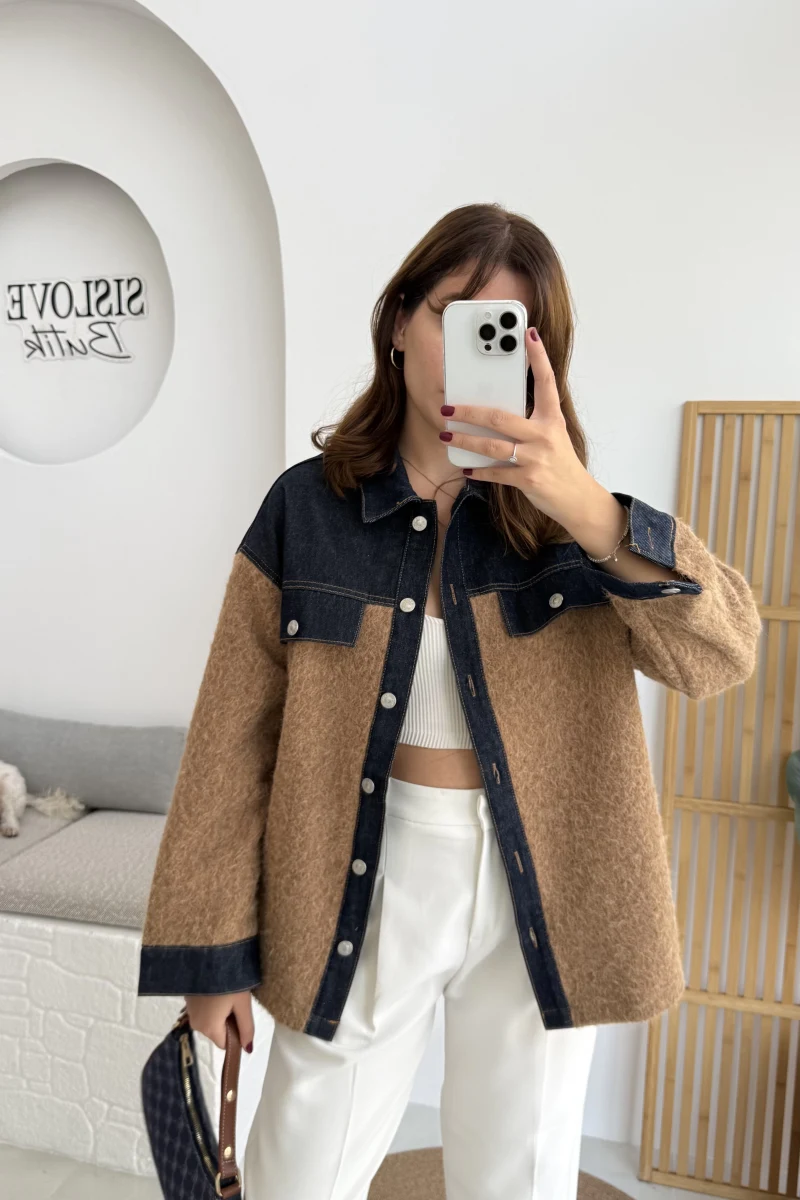 Teddy Kumaş Düğmeli Denim Ceket
