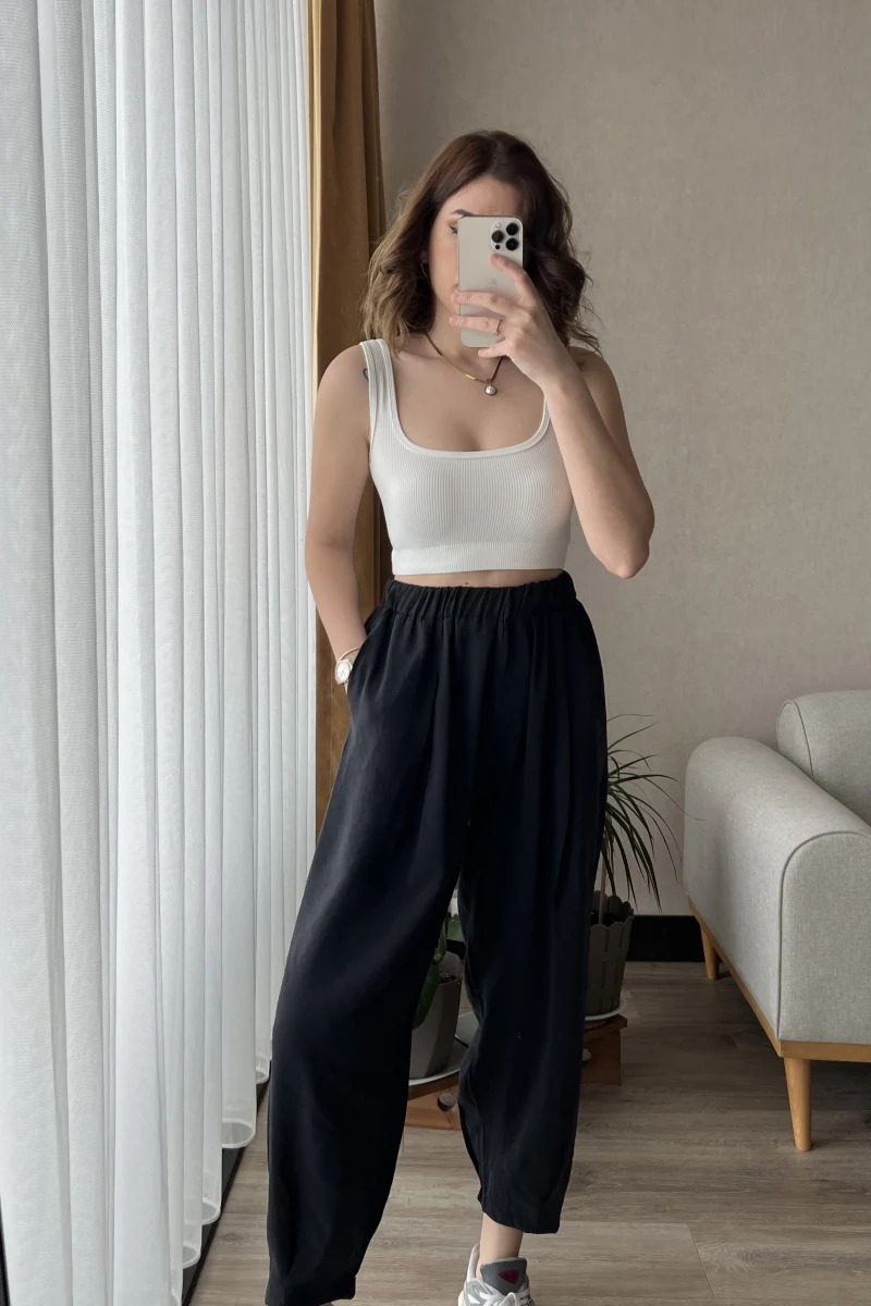 Tensel Kumaş Antrasit Şalvar Pantolon