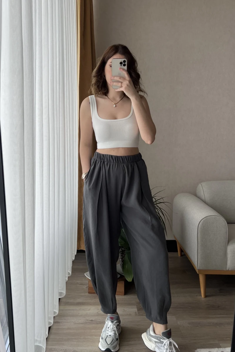 Tensel Kumaş Gri Şalvar Pantolon