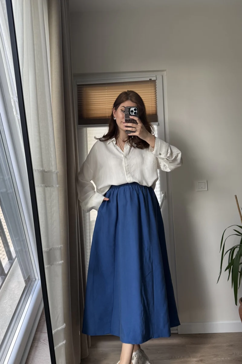 Tensel Modal Karışımlı Cepli Etek - İndigo