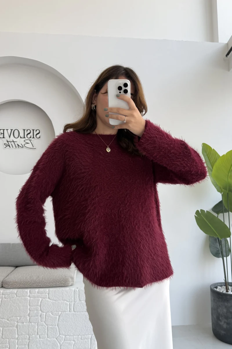 Tina Sakallı Yumoş Kazak - Bordo - Kod: 25503