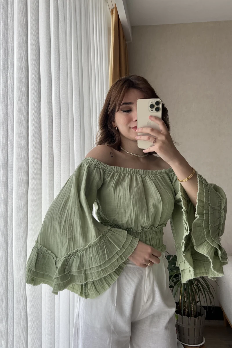 To Lowe Mint Yeşili Püsküllü Özel Tasarım Bluz