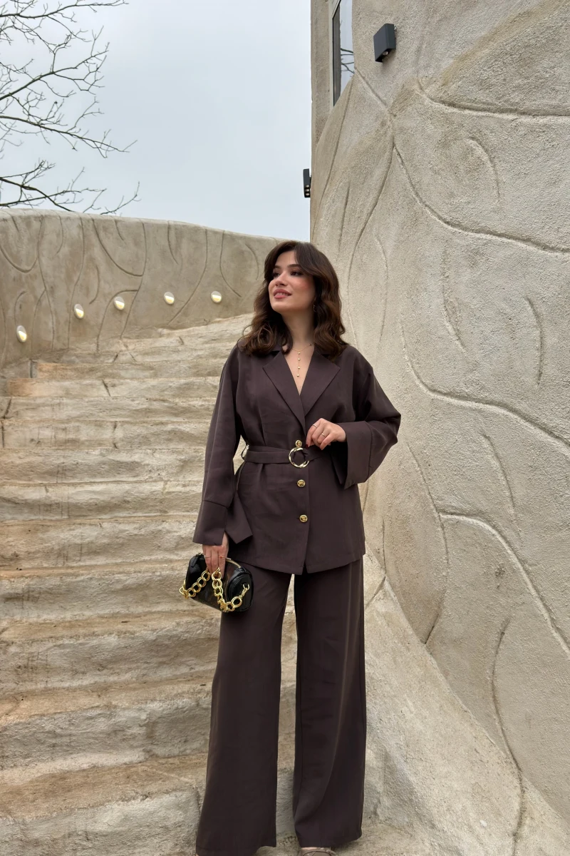 Toka Detay Kemerli Tunik Takım - Acı Kahve - Kod: 8927