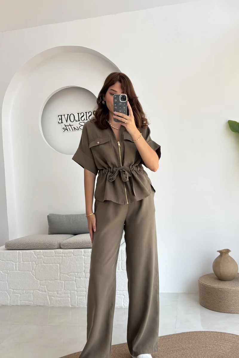 Tokyo Fermuarlı Gömlek Pantolon Takım - Haki