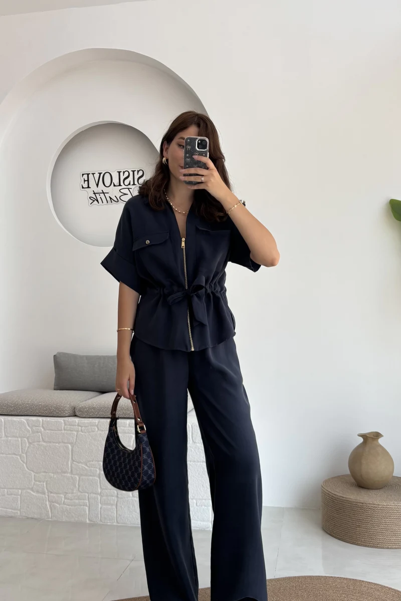 Tokyo Fermuarlı Gömlek Pantolon Takım - Lacivert