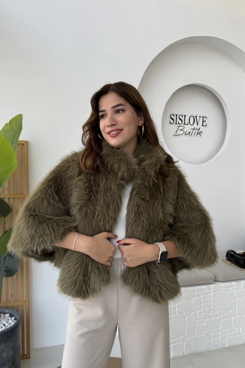 Tracy Tüylü Panço - Haki - Kod: 8015