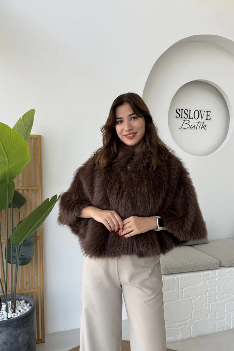 Tracy Tüylü Panço - Kahverengi - Kod: 8015