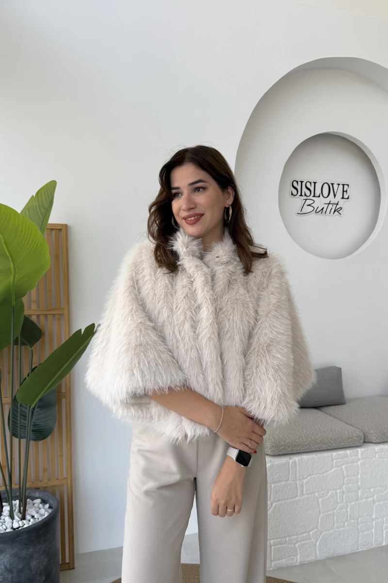 Tracy Tüylü Panço - Taş - Kod: 8015