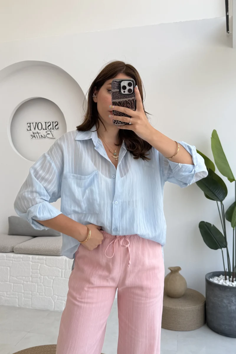 Tül Detay Gömlek-2109-Bebe Mavisi