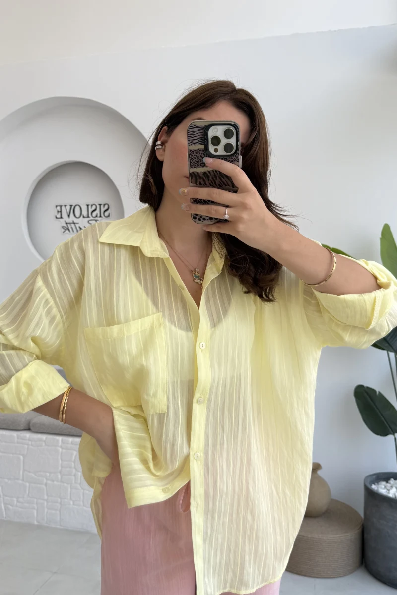 Tül Detay Gömlek-2109-Sarı