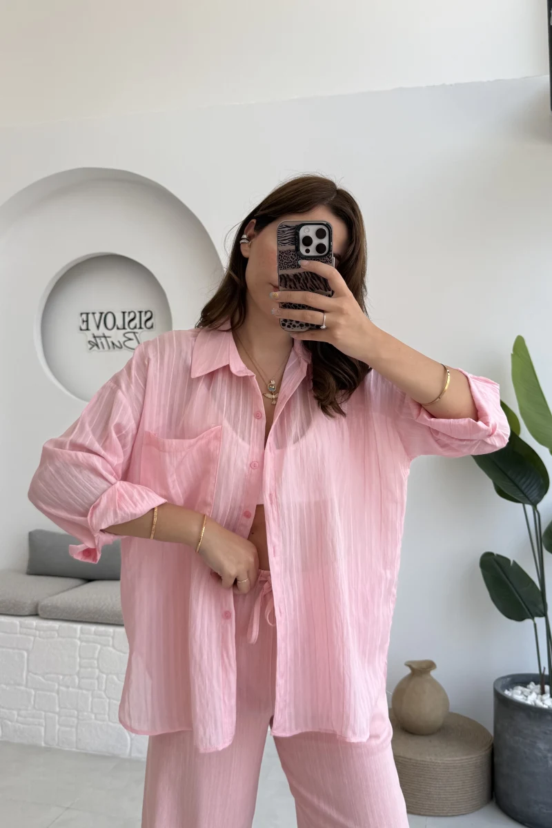 Tül Detay Gömlek-2109-Şeker Pembesi