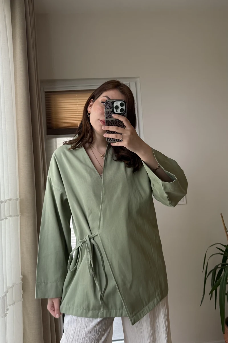 Tuus Keten Kimono Yandan Bağlamalı Haki