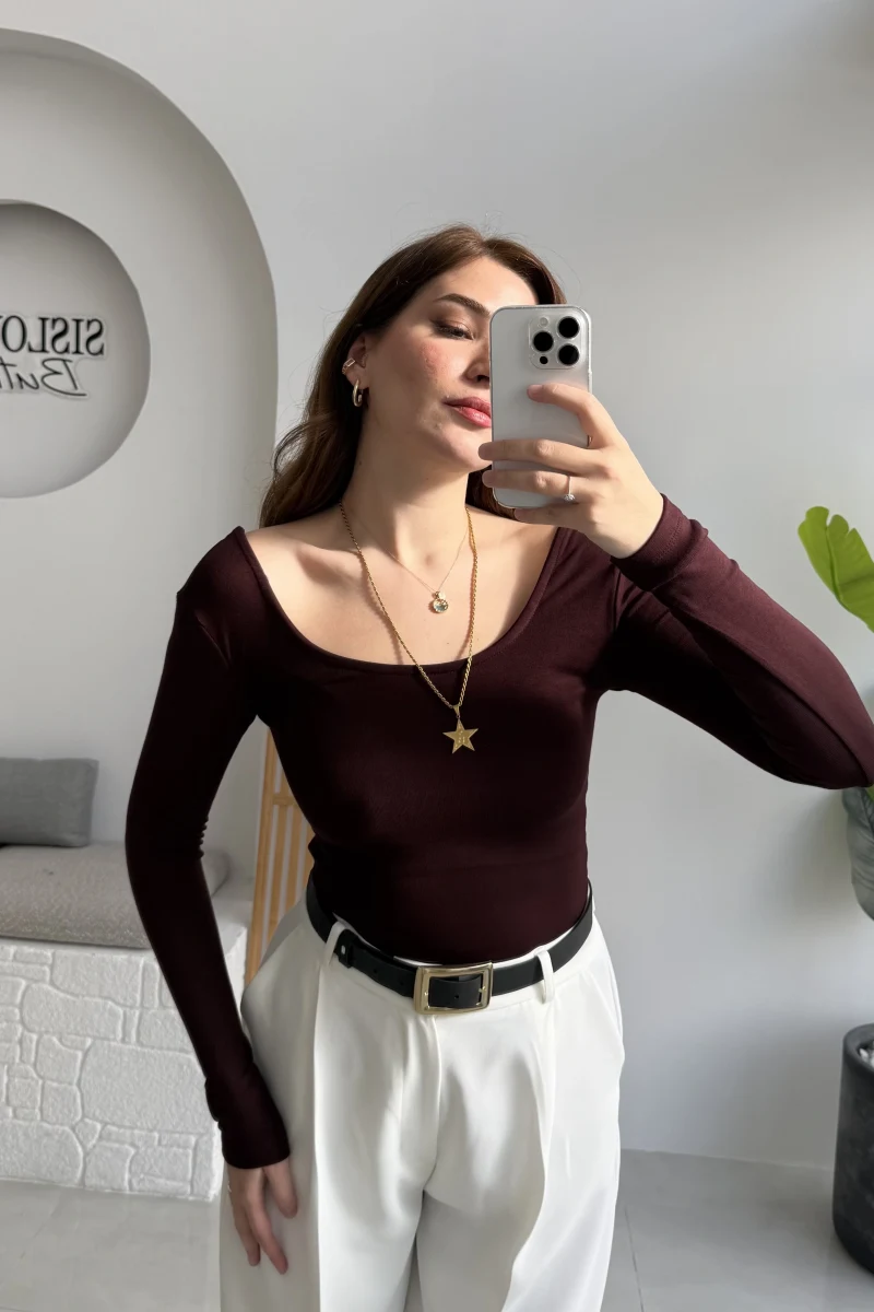 U Yaka Oys Uzun Kol Body - Bordo