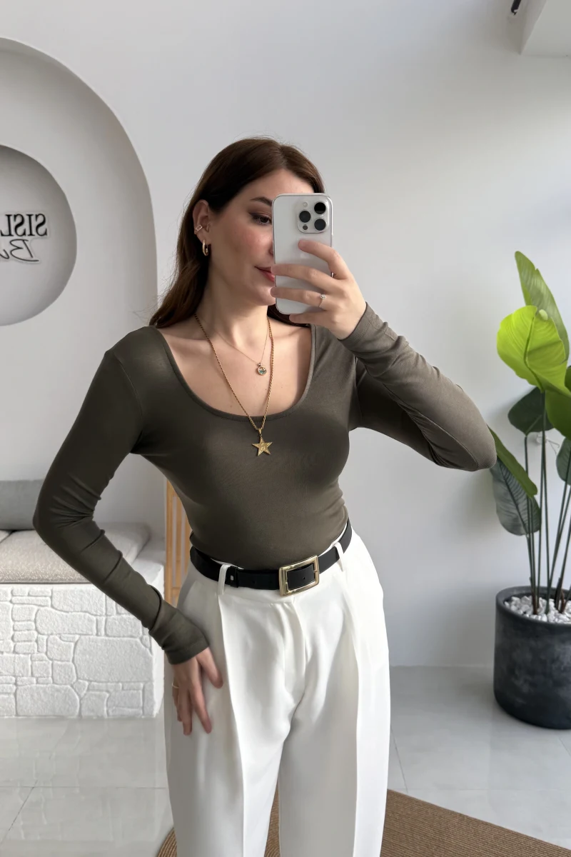 U Yaka Oys Uzun Kol Body - Haki