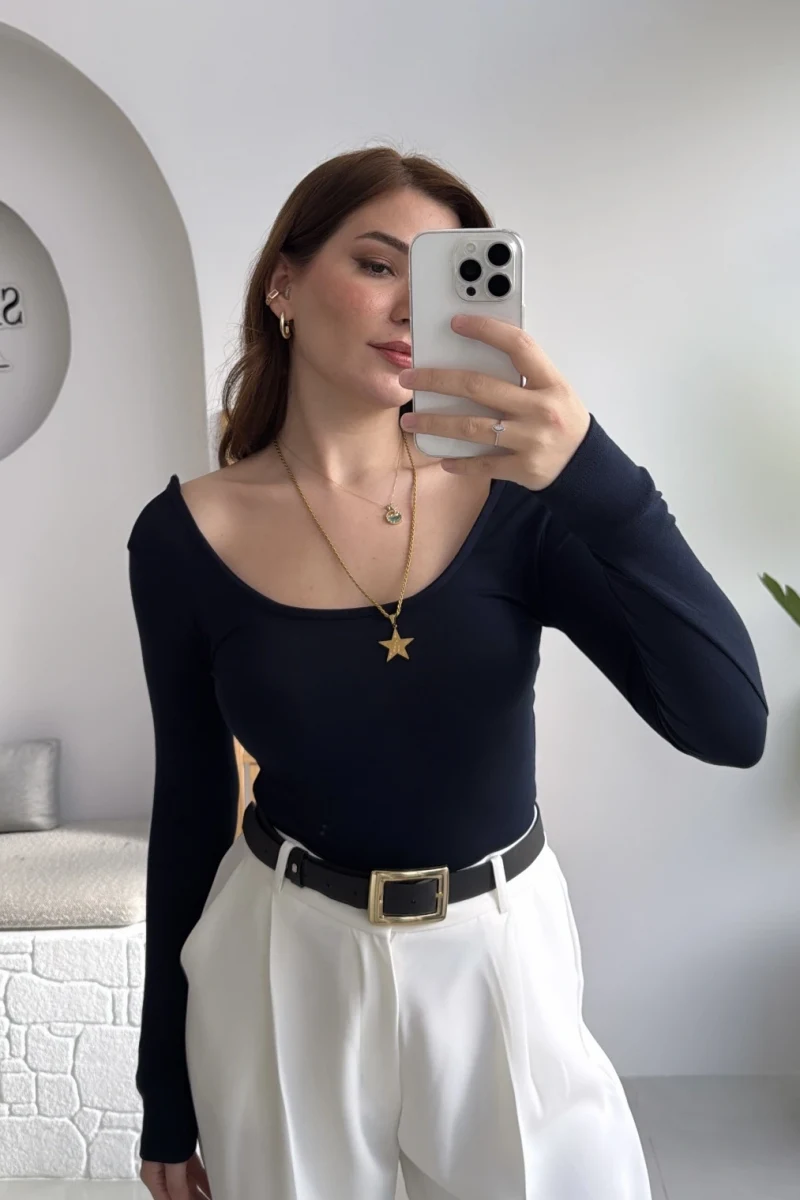 U Yaka Oys Uzun Kol Body - Lacivert