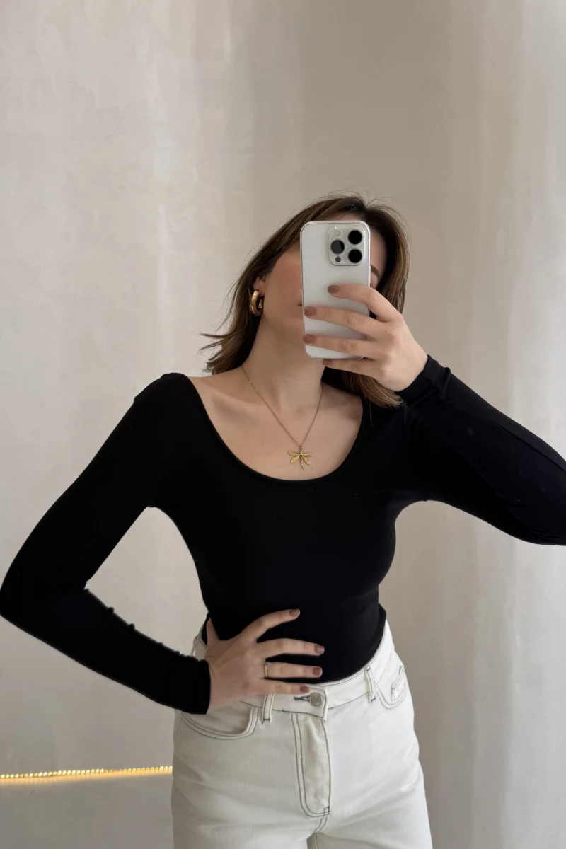 U Yaka Oys Uzun Kol Body - Siyah