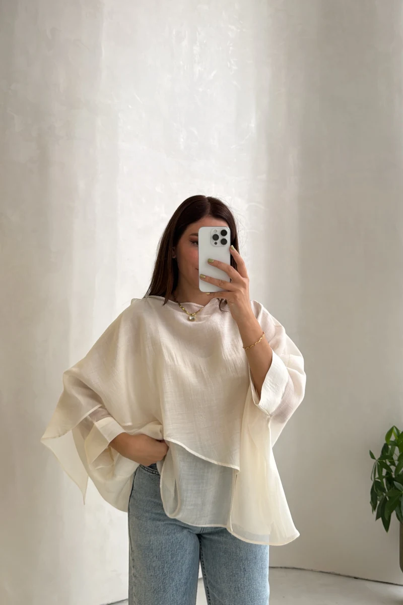 Uçuşan Pelerin Bluz - Ekru - Kod: 5026