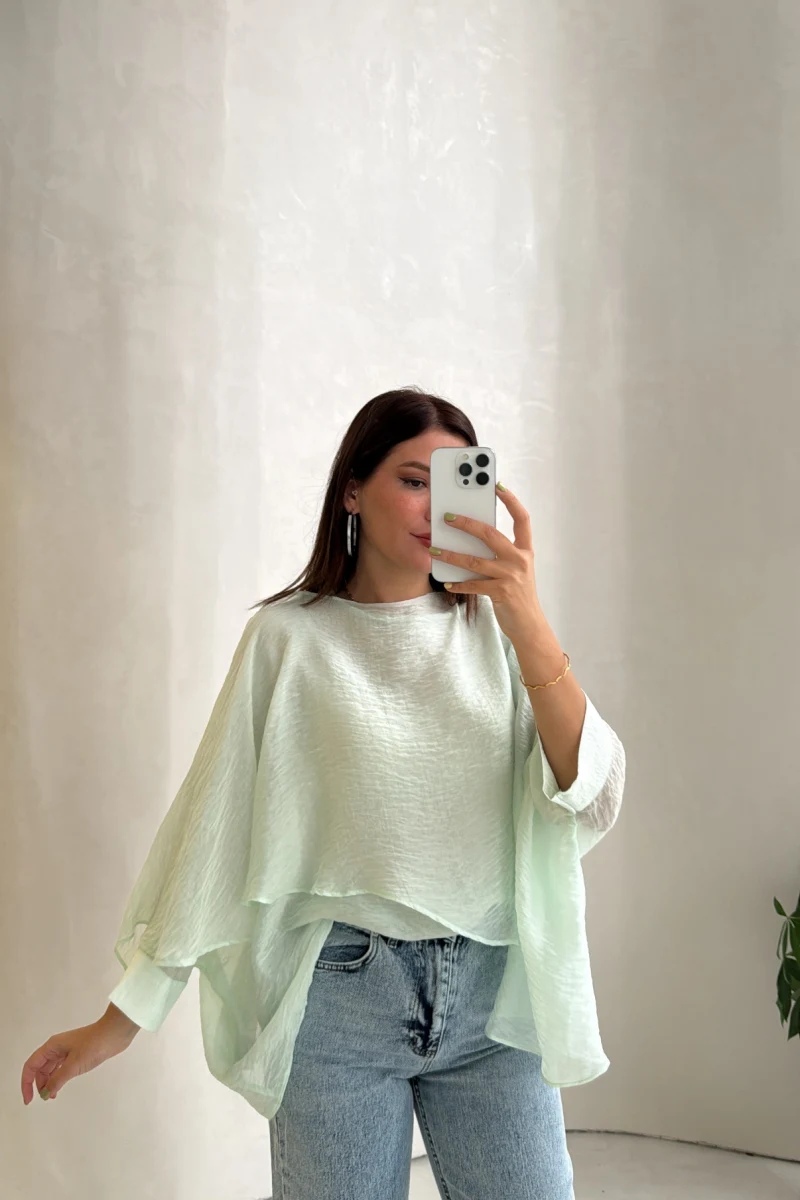 Uçuşan Pelerin Bluz - Mint - Kod: 5026