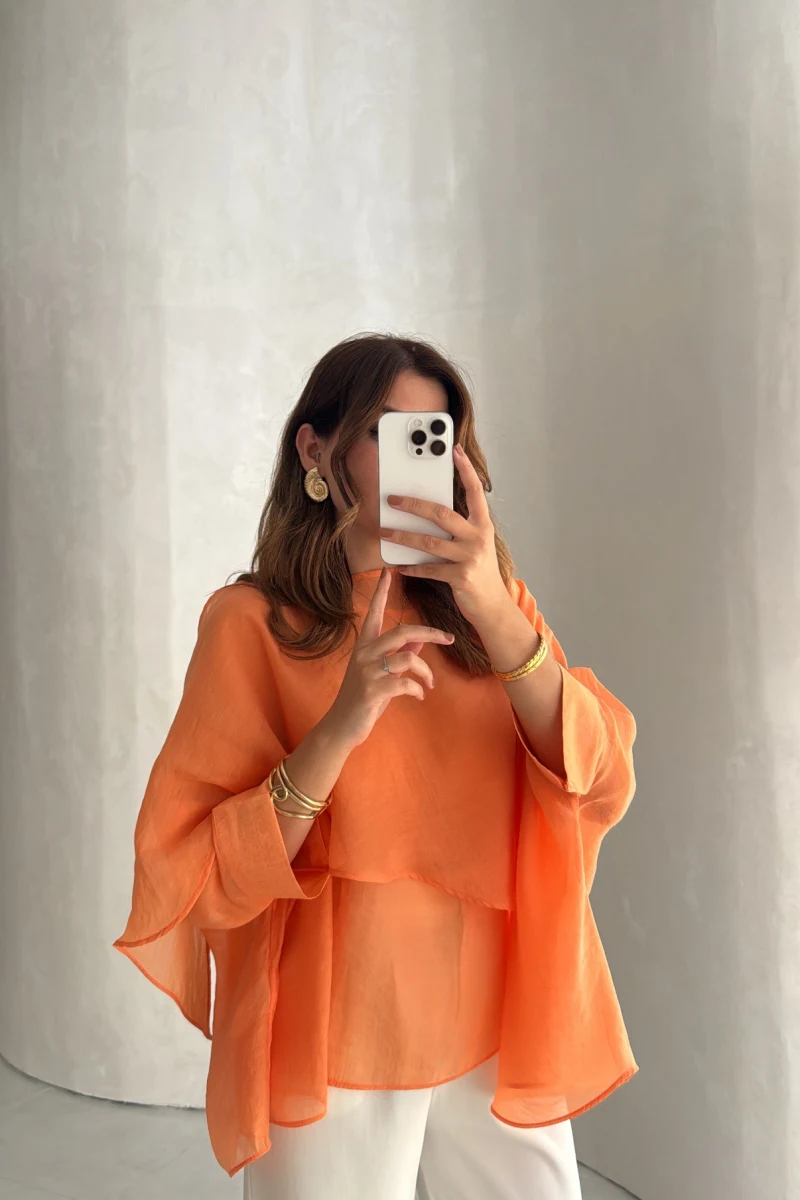 Uçuşan Pelerin Bluz - Orange - Kod: 5026