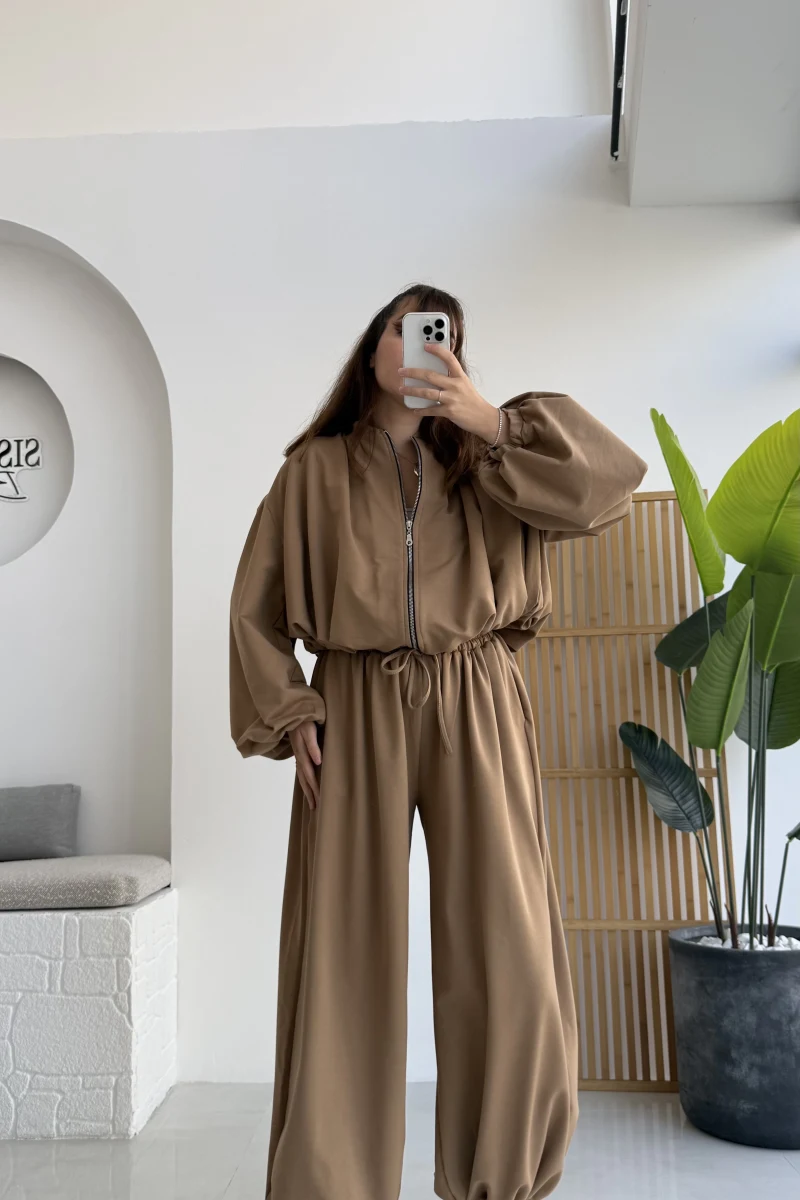 Ultra Premium Bomber Ceket Şalvar Takım Camel Hot