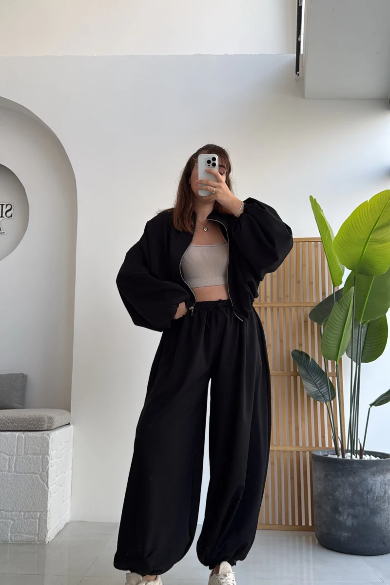 Ultra Premium Bomber Ceket Şalvar Takım Siyah Hot