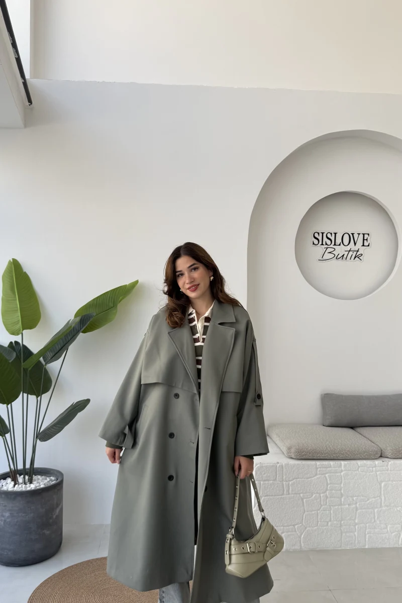 Ultra Premium Kuşaklı Trençkot - Haki - Kod: 9476
