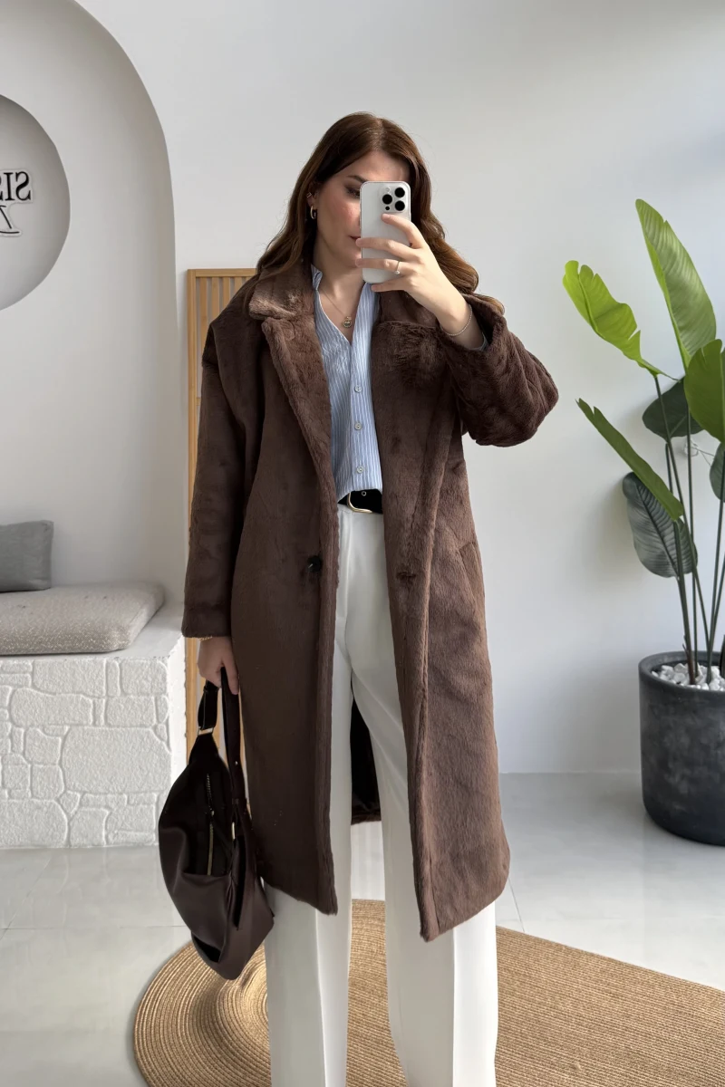 Uzun Kürk Kaban - Kahve - Kod: 9656