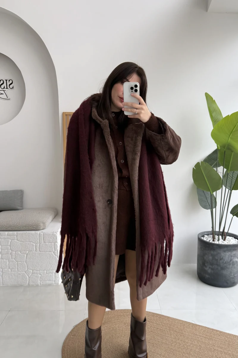 Uzun Kürk Kaban - Kahve - Kod: 9656