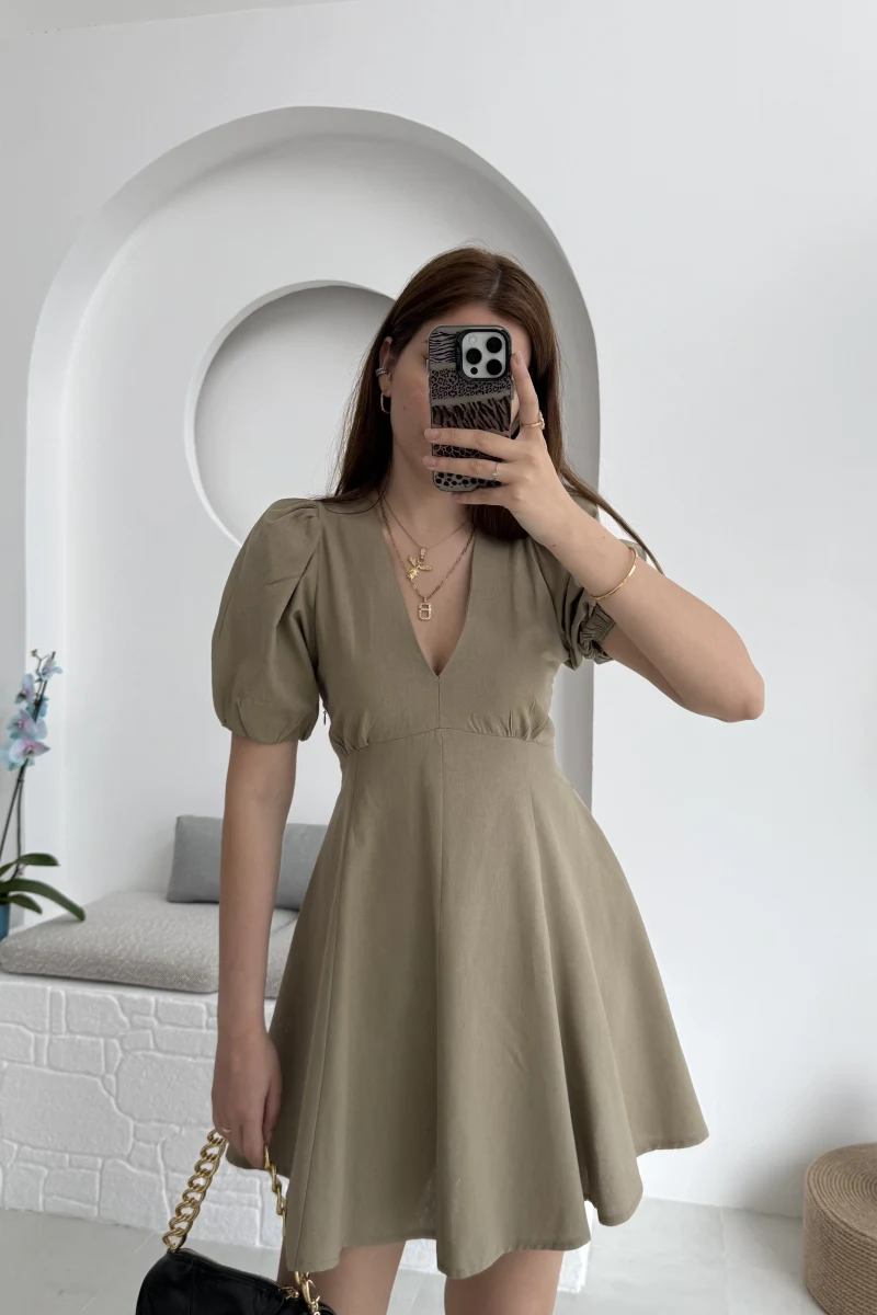 V Yaka Mini Elbise