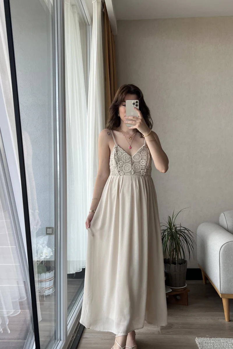 V Yaka Örgü Detay Keten Eblise