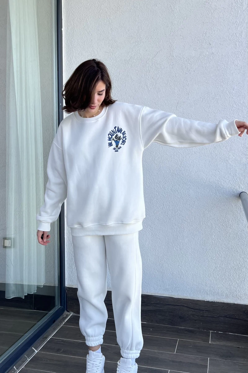 Vail Beyaz 3 iplik Şardonlu Eşofman Takımı